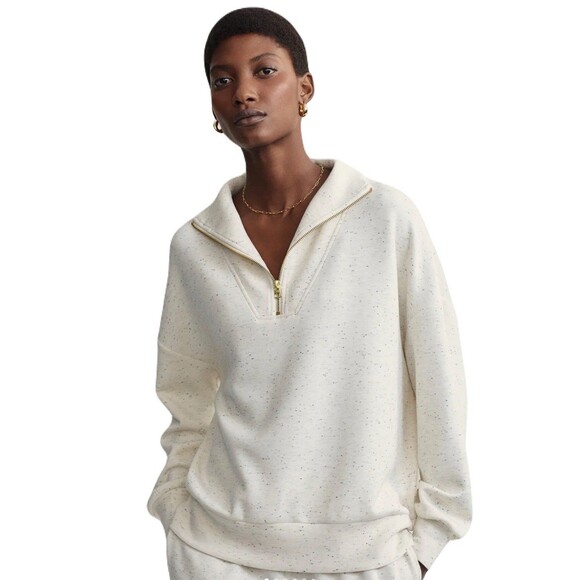 NEW Varley Womens Medium Hawley Half Zip Sweat DoubleSoft Ivory Mark Fleck $138 - Picture 1 of 9